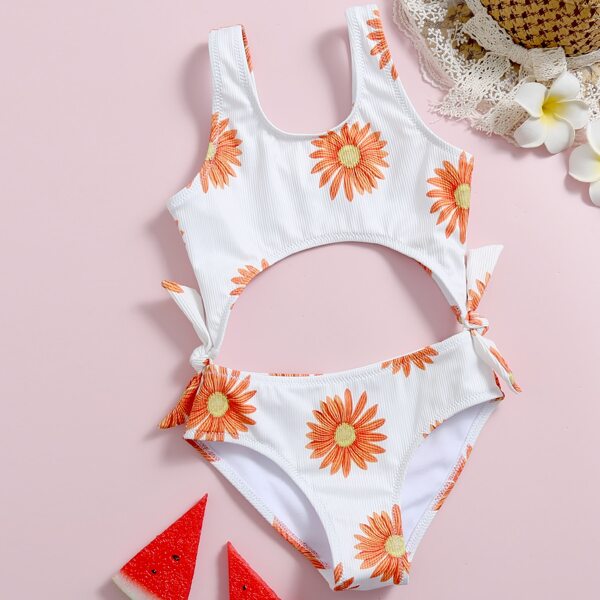 

Toddler Girls Floral Tie Side One Piece Swimsuit, White