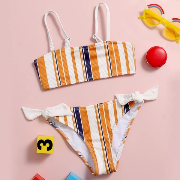

Toddler Girls Striped Tie Side Bikini Swimsuit, Multicolor