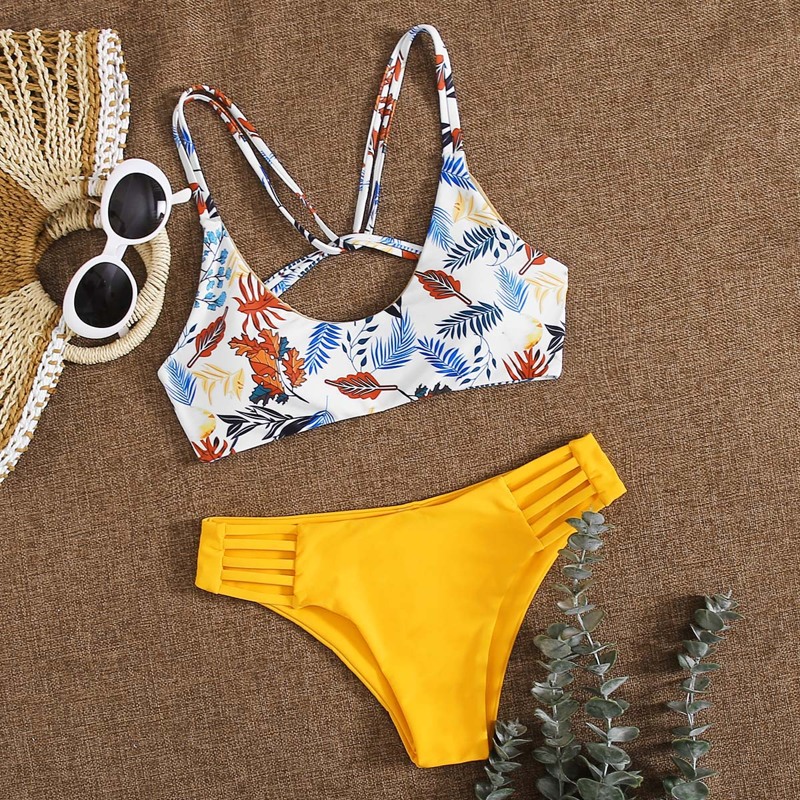 

Leaf Print Bikini Swimsuit, Multicolor