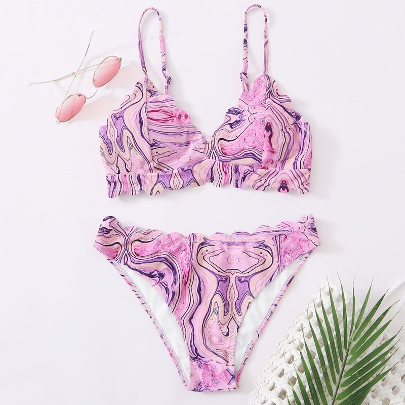 

Scallop Trim Bikini Swimsuit, Baby pink