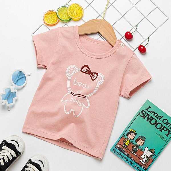 

Toddler Girls Cartoon & Slogan Graphic Tee, Coral pink