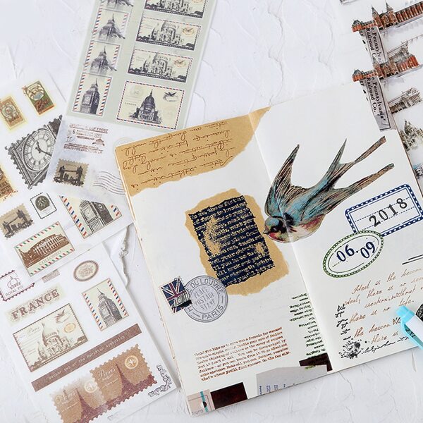 

6sheets Random Vintage Sticker, Multicolor