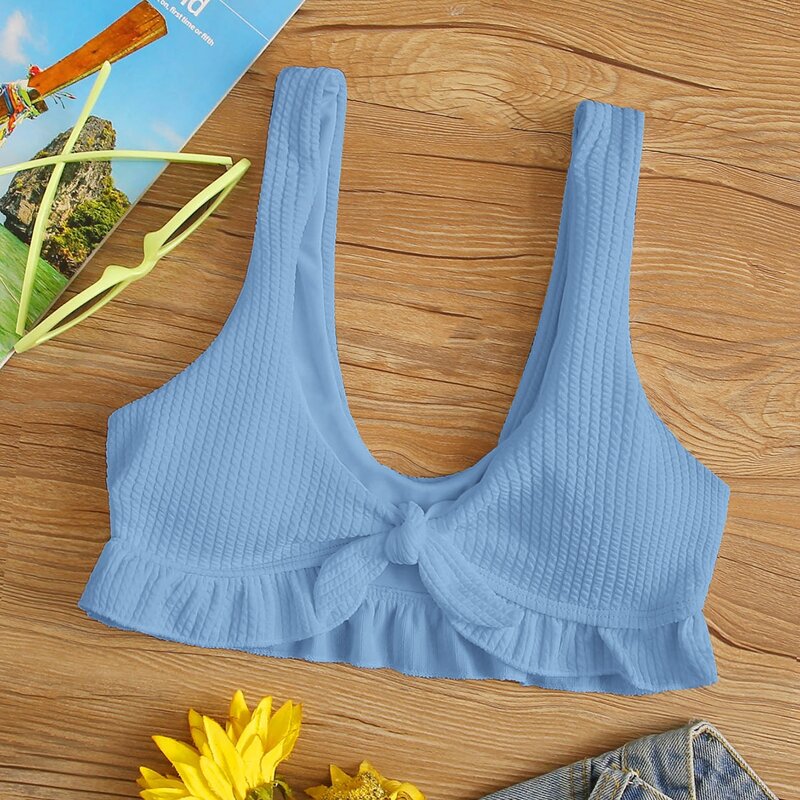 

Ruffle Hem Bikini Top, Baby blue