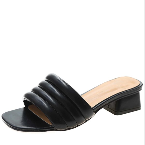 

Open Toe Textured Heeled Mules, Black