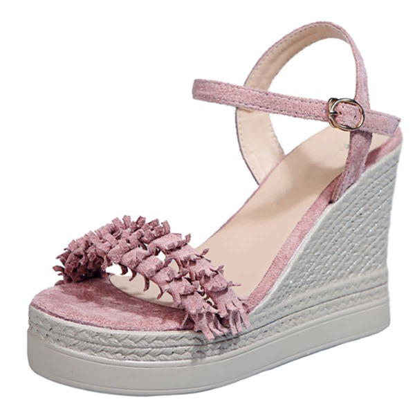 

Open Toe Ankle Strap Wedges, Pink