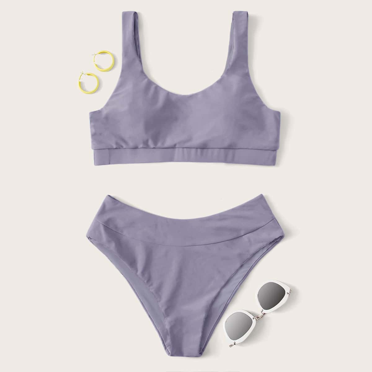 

High Waisted Bikini Swimsuit, Mauve purple