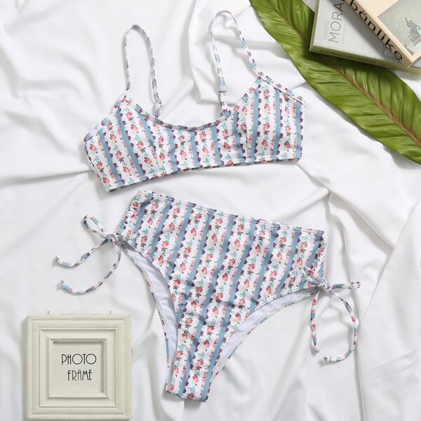 

Calico & Striped Bikini Swimsuit, Multicolor