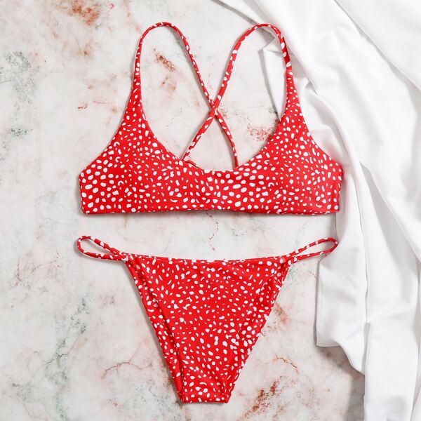 

Dalmatian Thong Bikini Swimsuit, Red