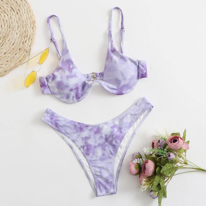 

Tie Dye Underwire High Cut Bikini Swimsuit, Pastel lilac purple