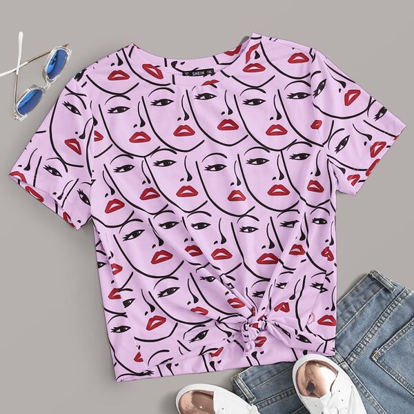 

Plus Allover Figure Graphic Top, Lilac purple