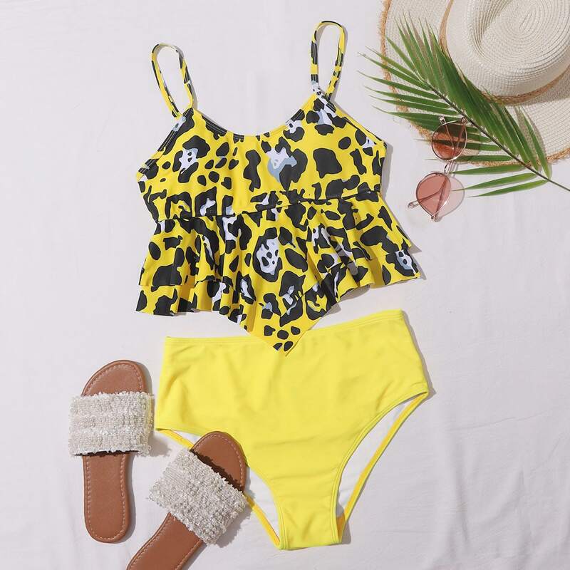 

Leopard Hanky Hem Bikini Swimsuit, Multicolor