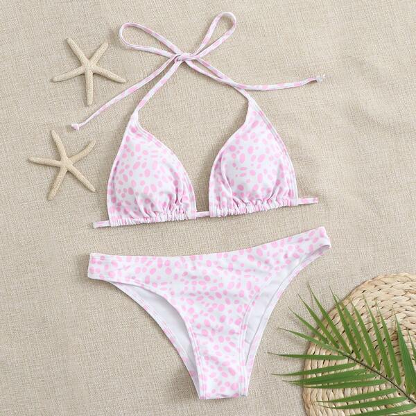 

Dalmatian Tie Back Triangle Bikini Swimsuit, Baby pink