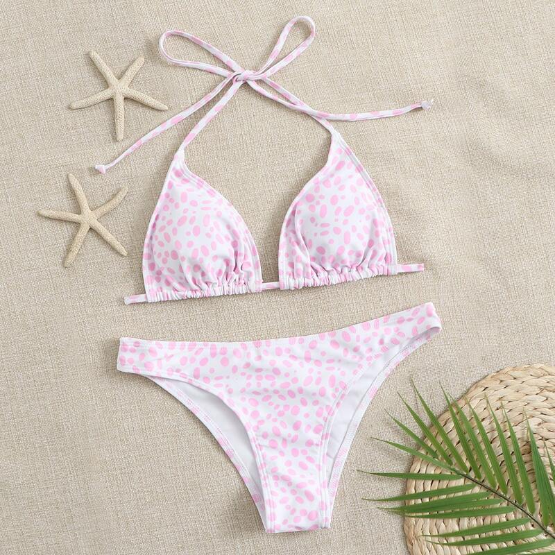 

Dalmatian Tie Back Triangle Bikini Swimsuit, Baby pink