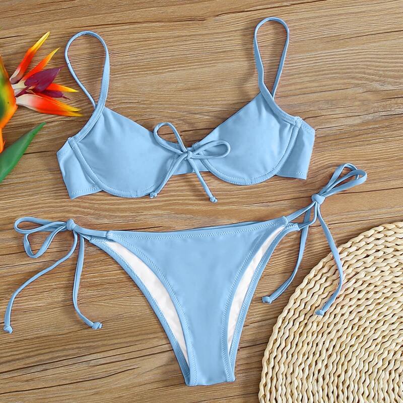 

Underwire Tie Side Bikini Swimsuit, Baby blue