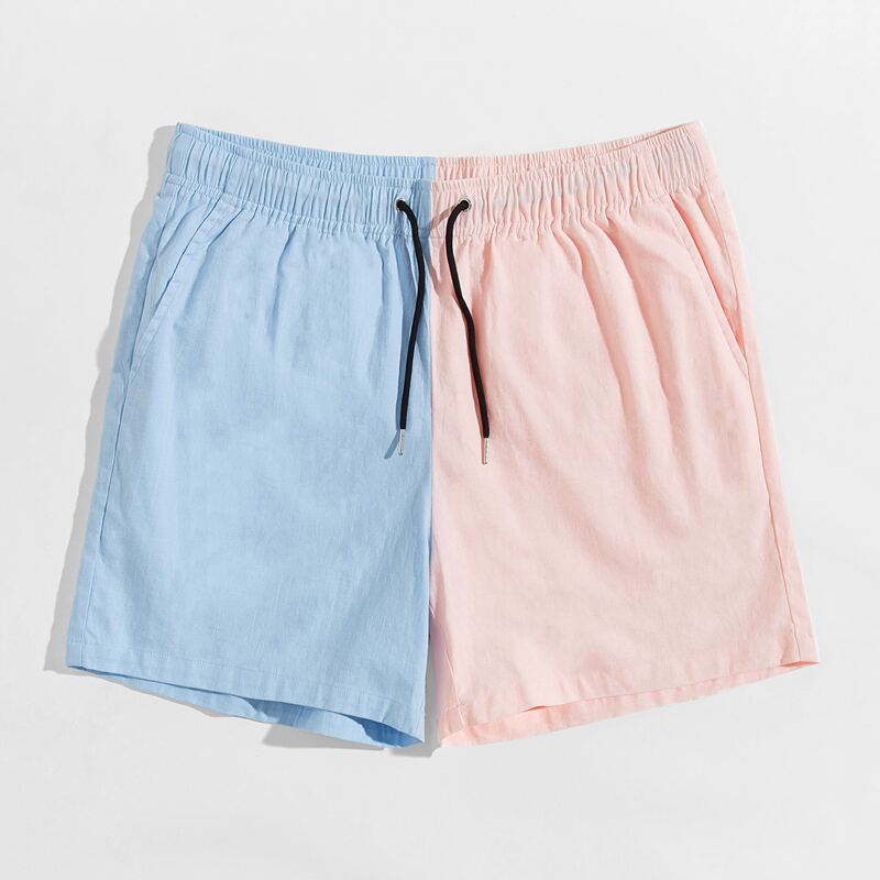 

Men Drawstring Waist Two Tone Shorts, Multicolor