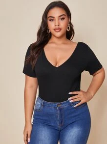 SHEIN LUNE Áo thun Plus size Buộc lại Báo màu đen Giải trí - màu đen - Xem 2