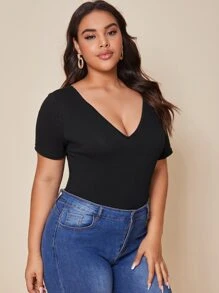 SHEIN LUNE Áo thun Plus size Buộc lại Báo màu đen Giải trí - màu đen - Xem 5