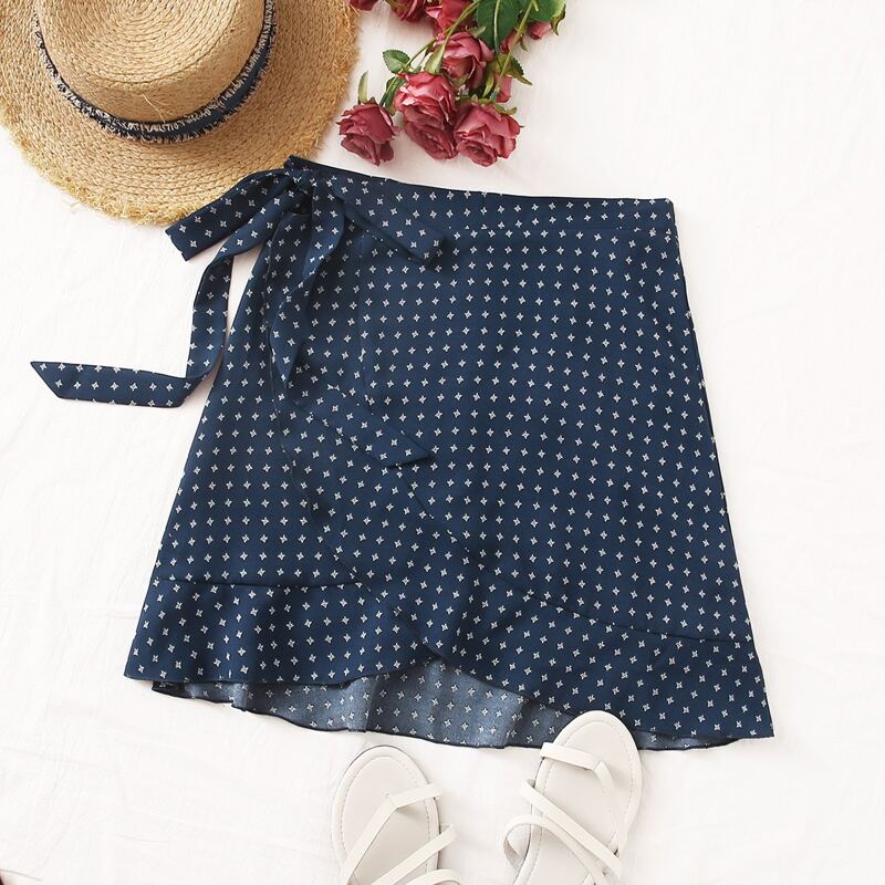 

Allover Print Wrap Skirt, Navy blue