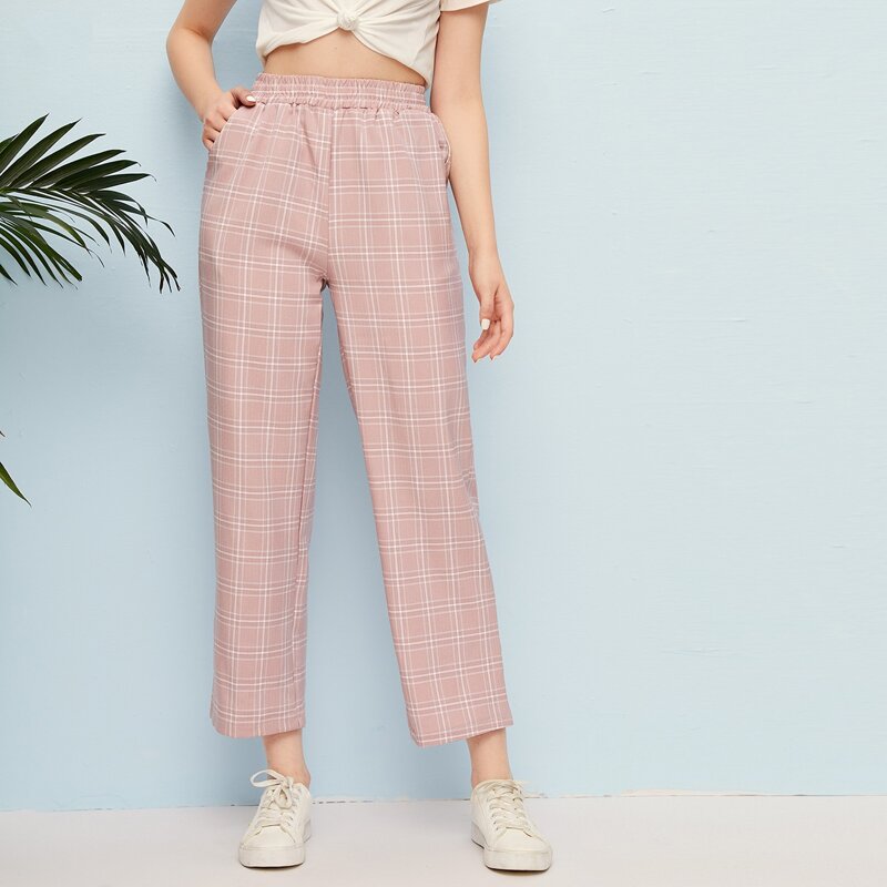 

Plaid Tailored Pants, Pink