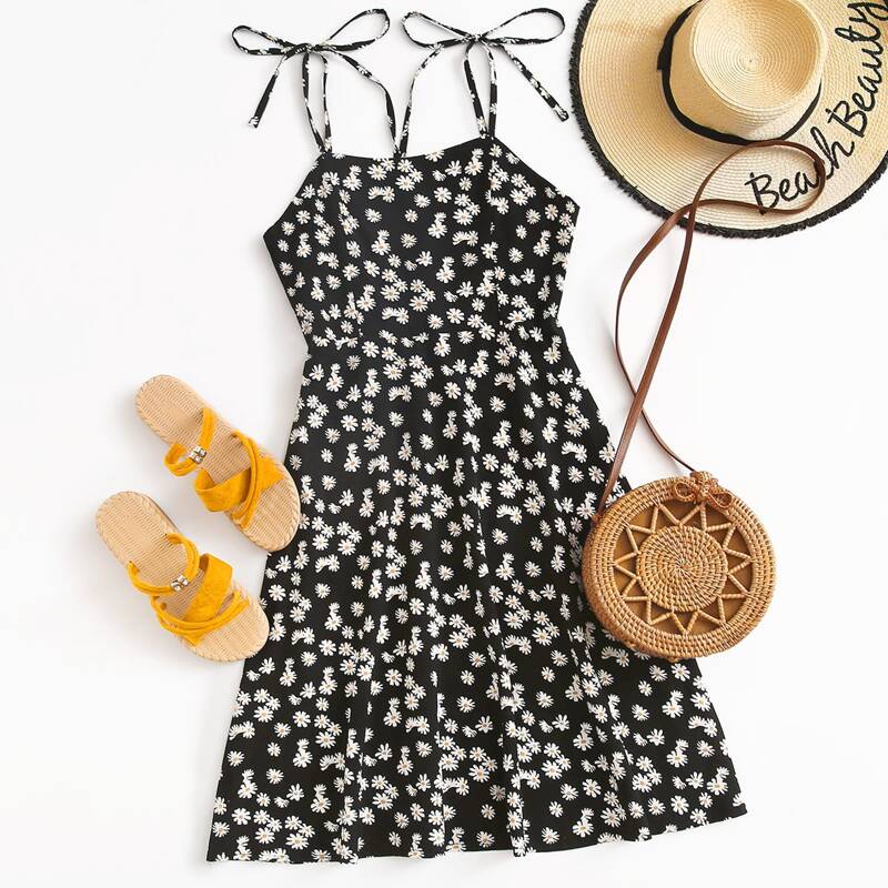

Daisy Floral Cami Dress, Black