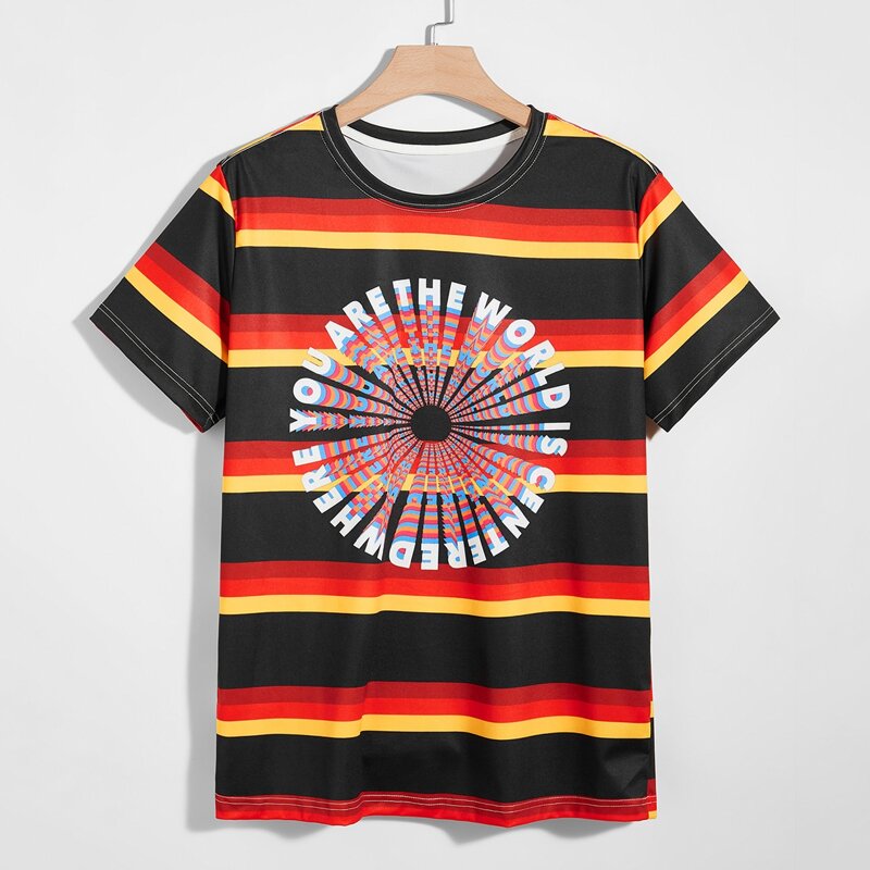 

Guys Stripe && Letter Graphic Tee, Multicolor