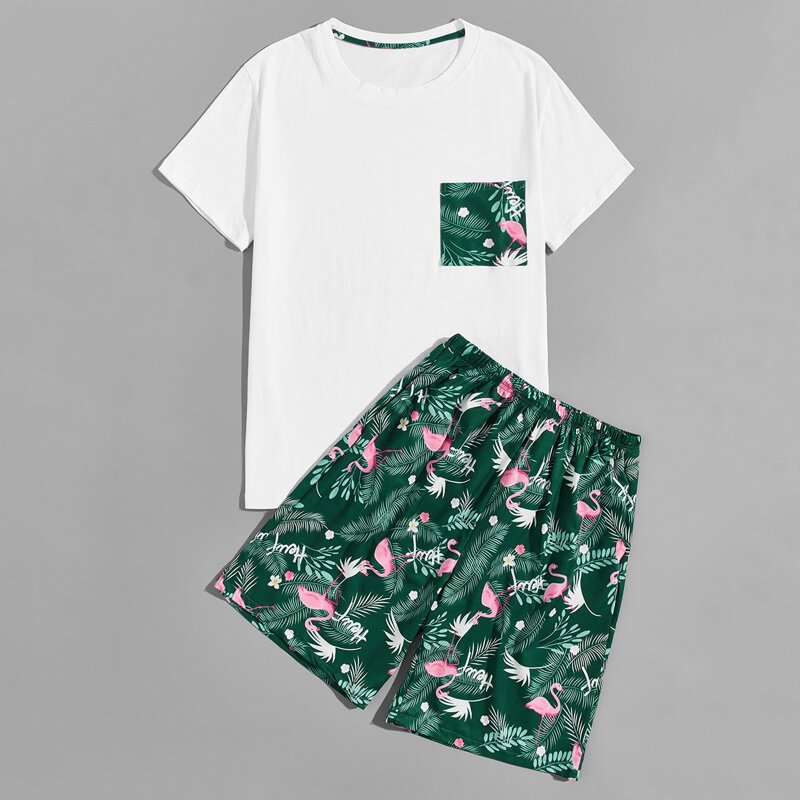 

Guys Flamingo And Tropical Print Tee & Shorts, Multicolor
