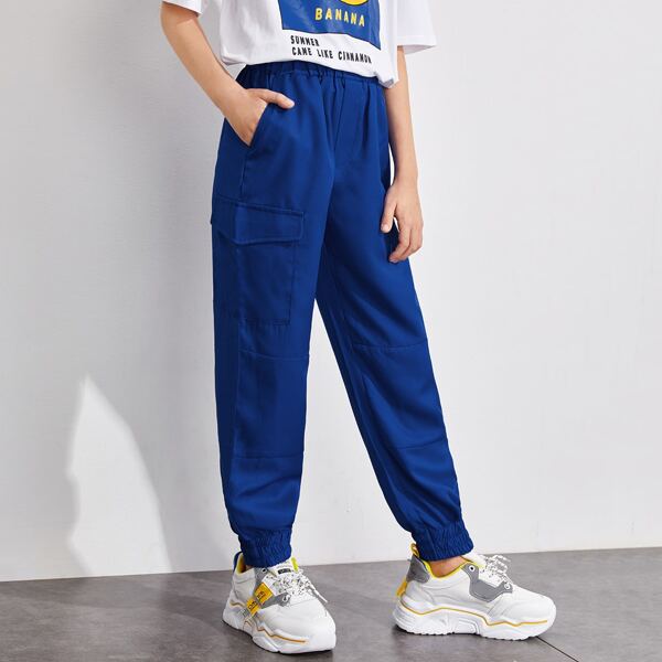 

Boys Elastic Waist Flap Pocket Pants, Blue