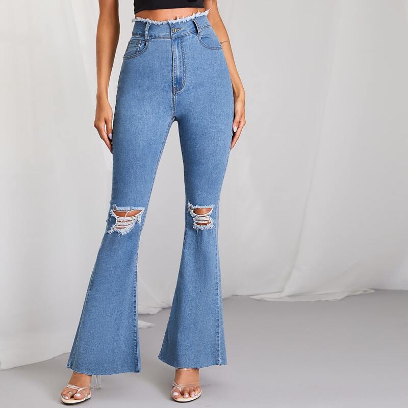 

Ripped Detail Flare Leg Jeans, Medium wash