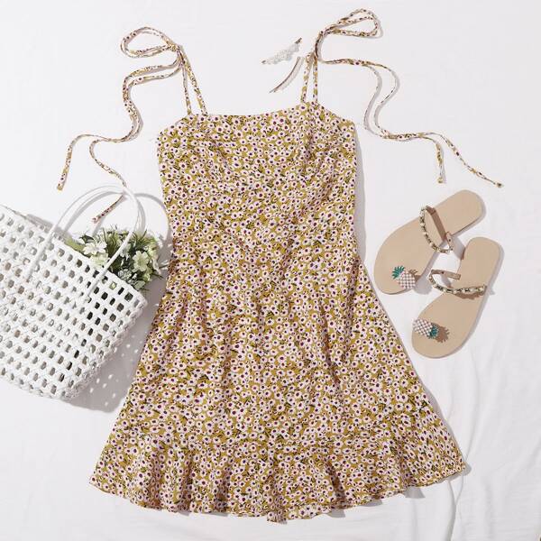 

Ruffle Hem Ditsy Floral Print Dress, Multicolor