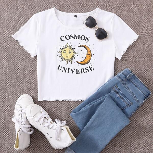 

Letter Graphic Lettuce Trim Tee, White