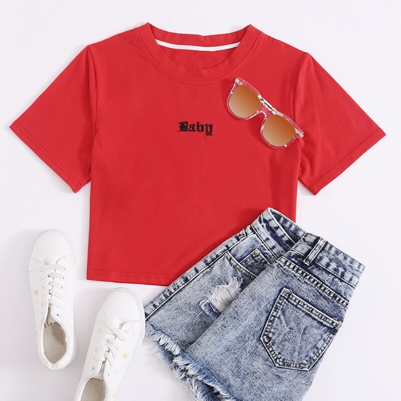 

Letter Embroidery Tee, Red