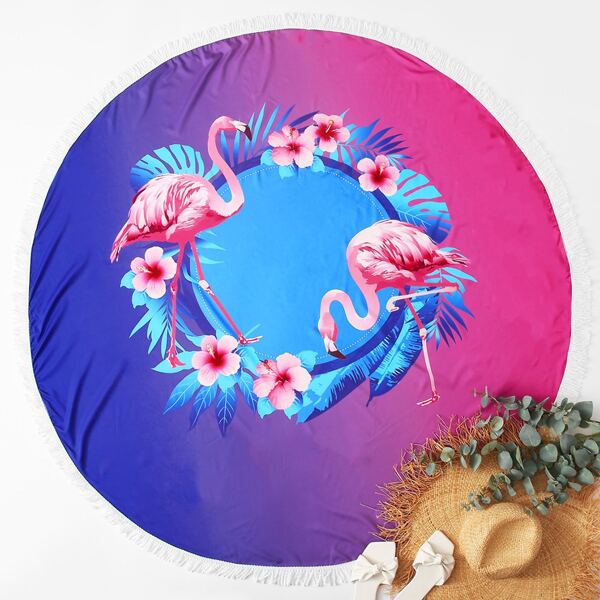

Flamingo Print Round Beach Blanket, Multicolor