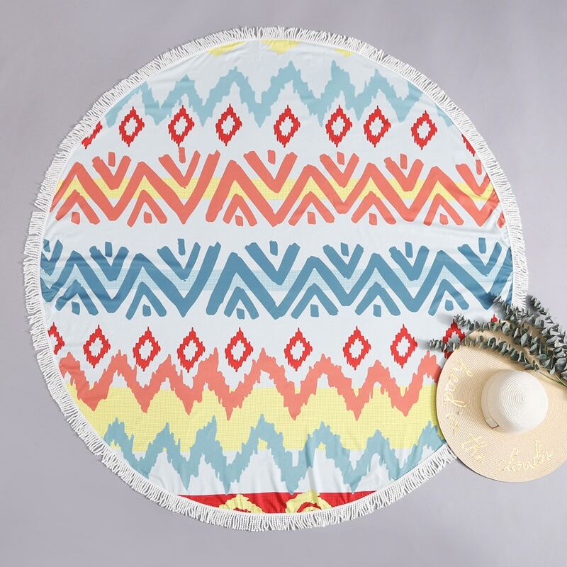 

Aztec Print Round Beach Blanket, Multicolor