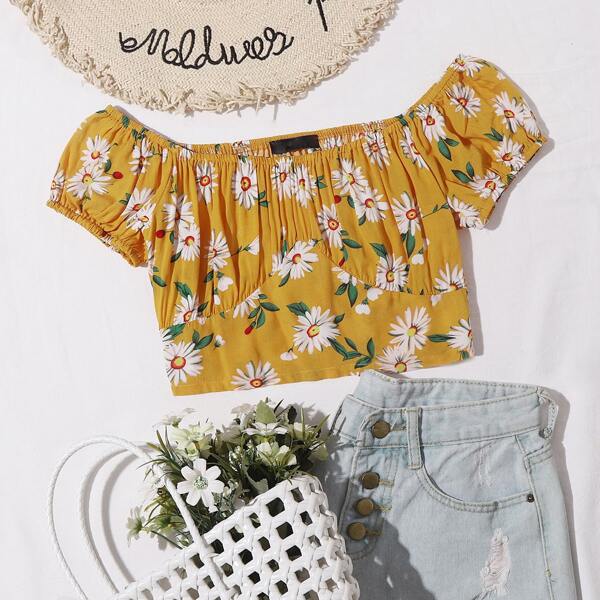 

Daisy Floral Print Milkmaid Top, Yellow