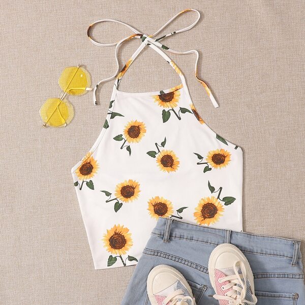 

Sunflower Self Tie Halter Top, White