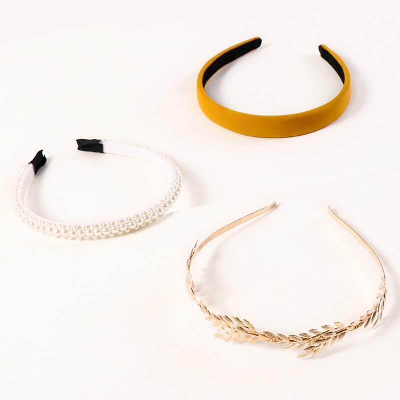 

3pcs Faux Pearl Decor Hair Hoop, Multicolor