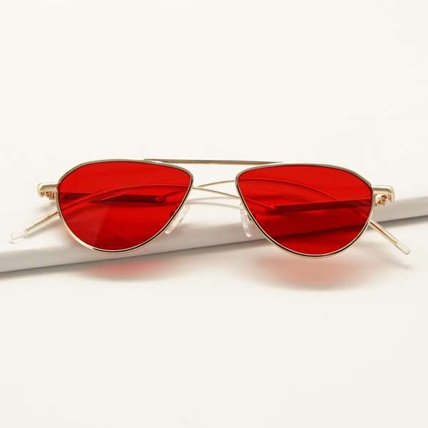 

Top Bar Metal Frame Sunglasses, Red