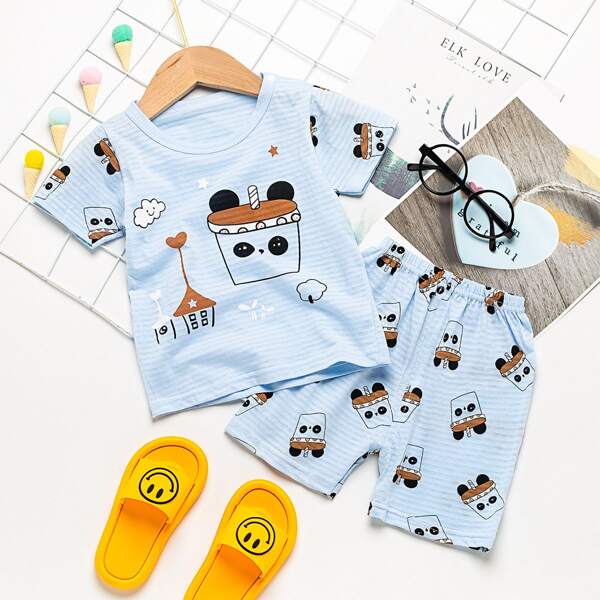 

Toddler Boys Cartoon Graphic PJ Set, Baby blue