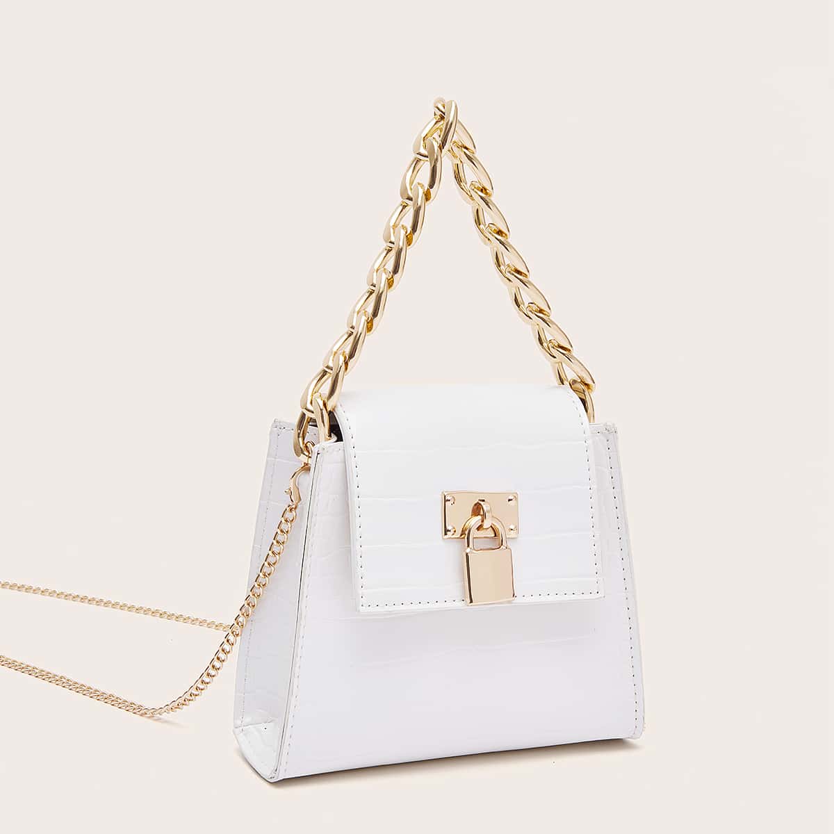 

Mini Croc Embossed Satchel Bag, White