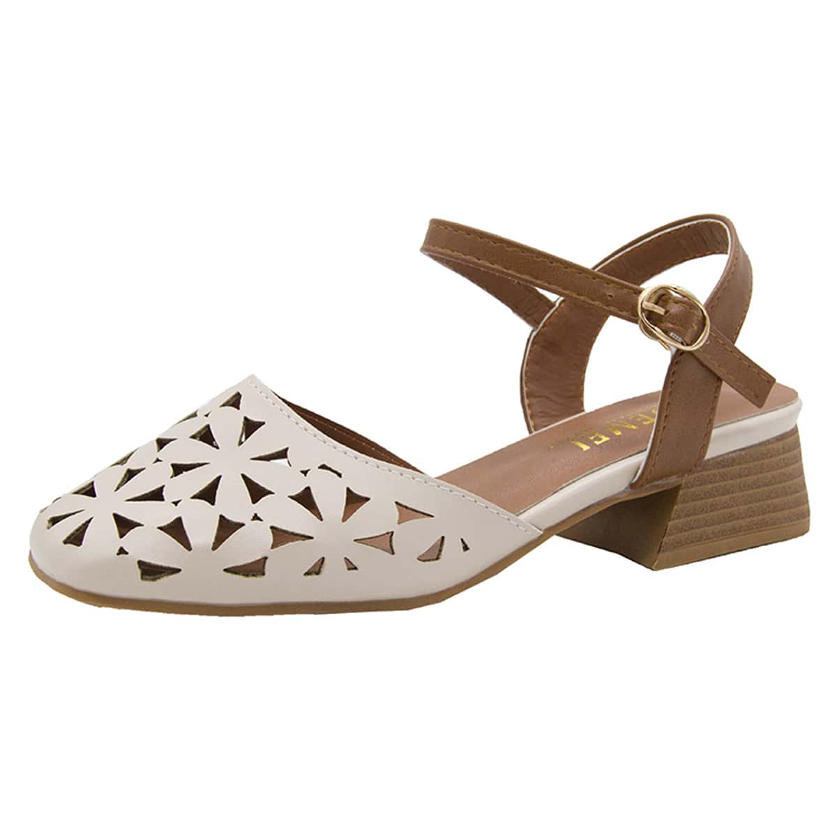 

Laser Cut Chunky Heels, Beige