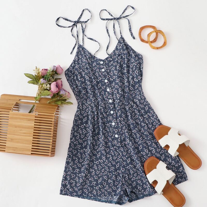 

Ditsy Floral Button Front Cami Romper, Multicolor