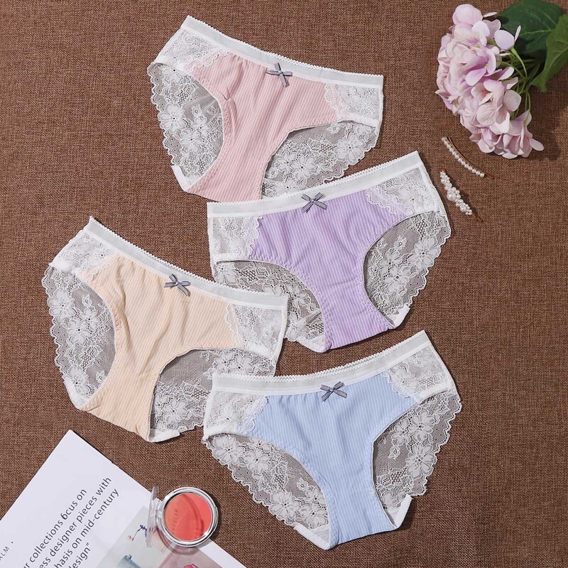 

4pack Lace Panel Sheer Panty, Multicolor