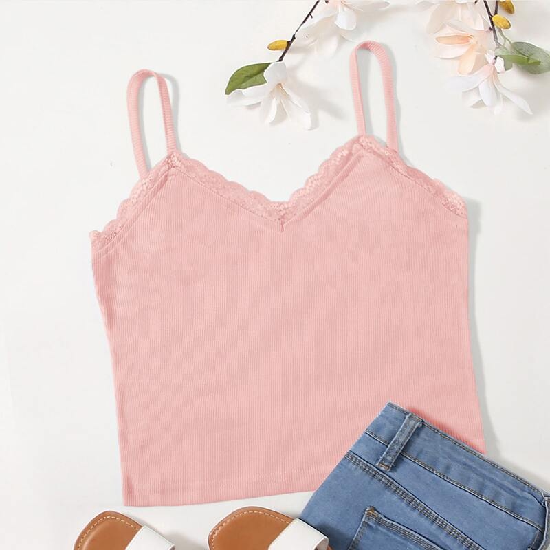 

Lace Trim Cami, Baby pink
