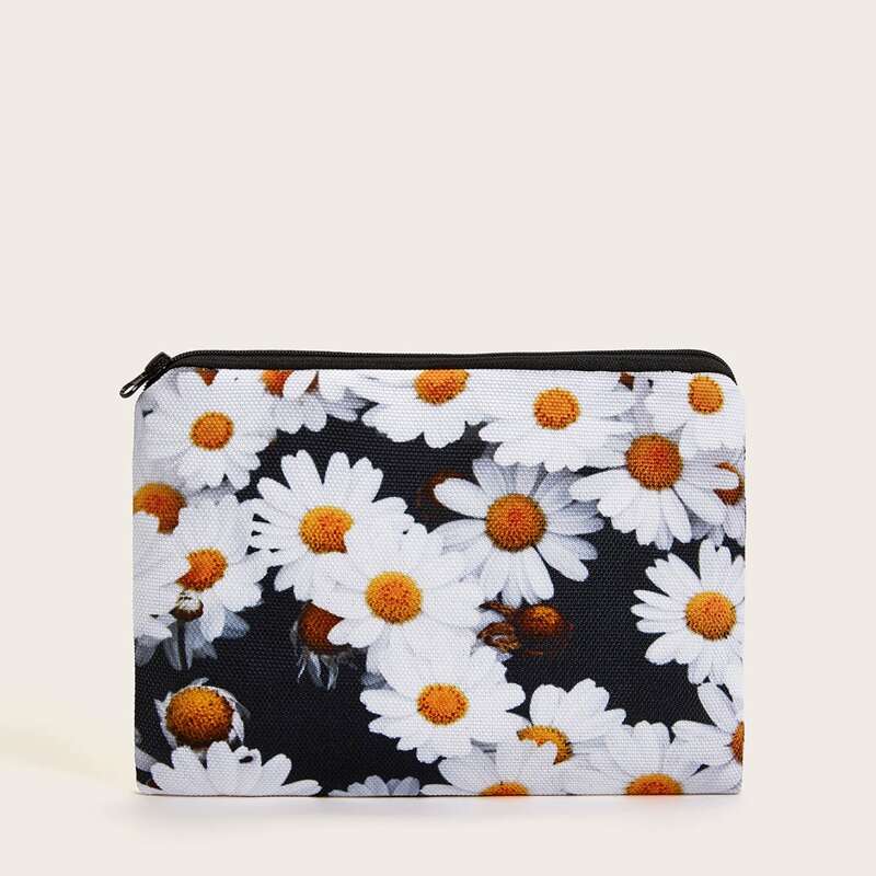 

Daisy Makeup Bag, Black and white