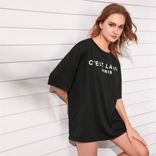 

Letter Graphic Drop Shoulder Tee, Black