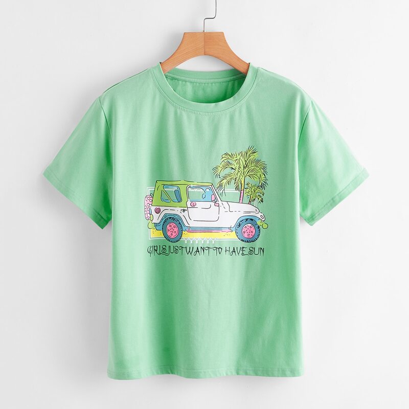 

Car Graphic Tee, Mint green