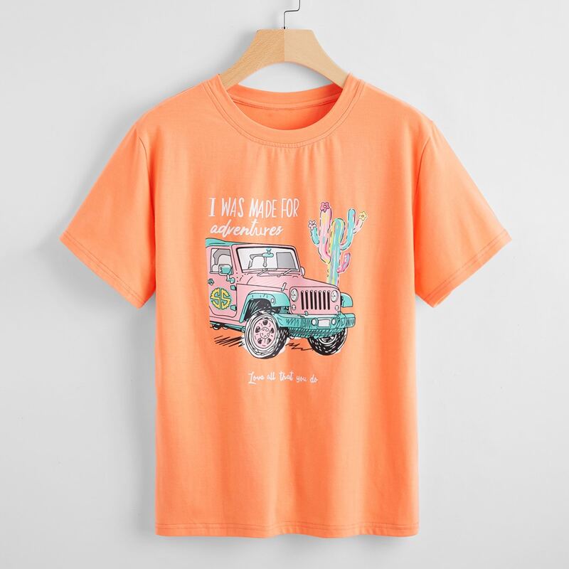

Car Graphic Tee, Coral orange