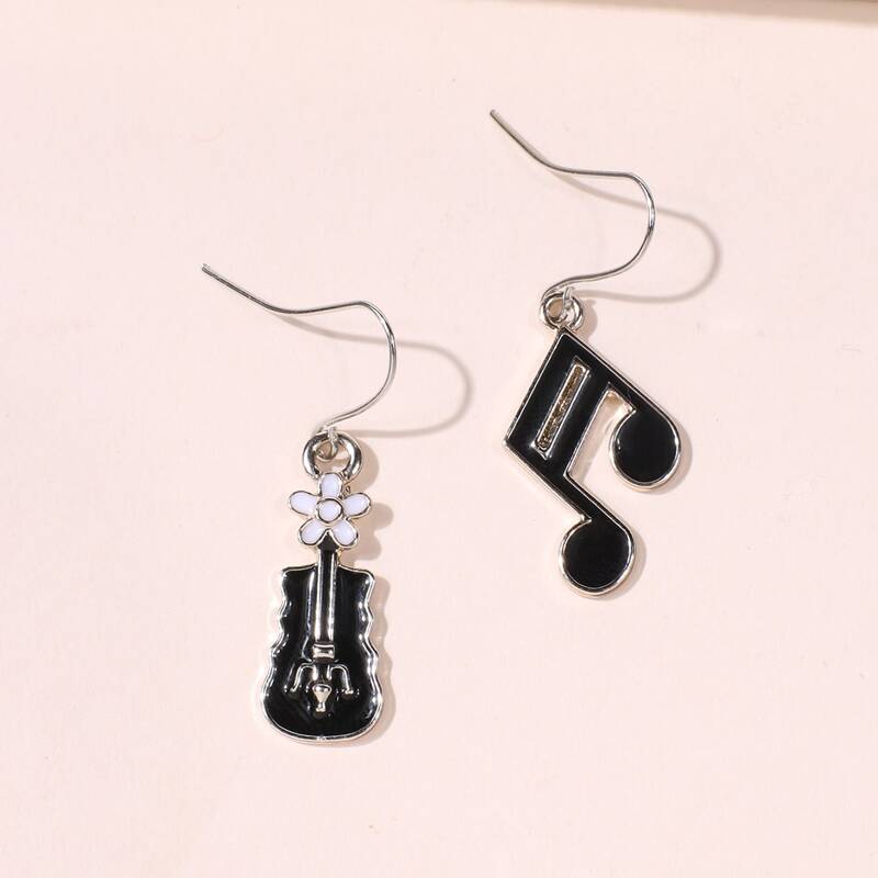 

Music Note Mismatched Drop Earrings, Black