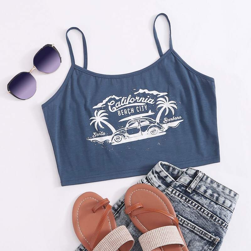 Car Graphic Cami, Navy blue