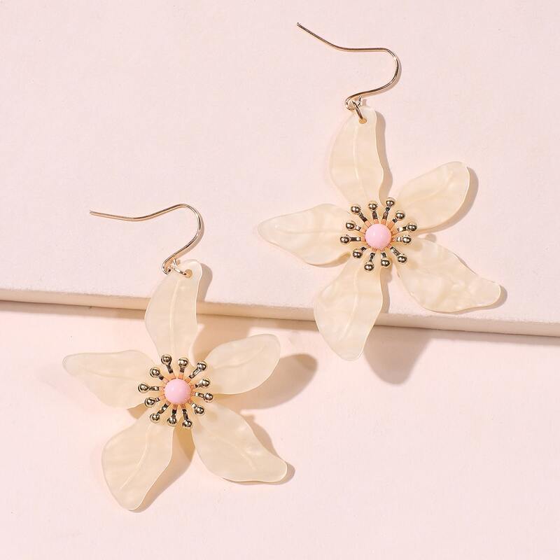 

Floral Drop Earrings, Beige